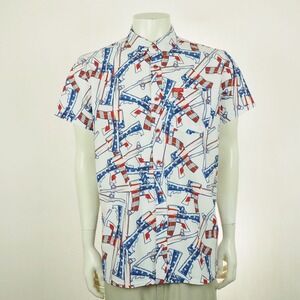 New Retro Rifle The 4th USA Button Down Shirt Mens Large White Novelty Patriotic